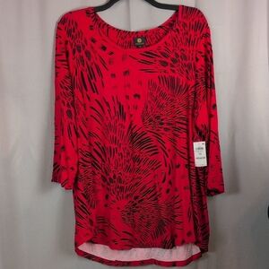 JM Collection Red and Black Blouse 3X Abstract‎ Tunic